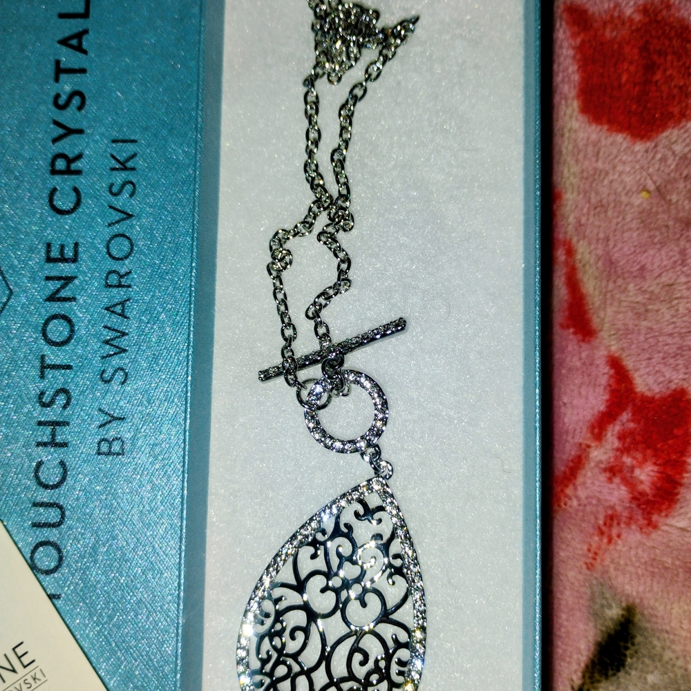 Touchstone Crystal Black and Silver Filigree Necklace